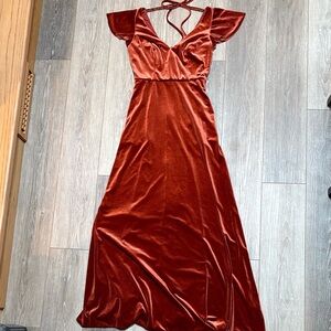 After Six Velvet Maxi Dress in Rich Rust